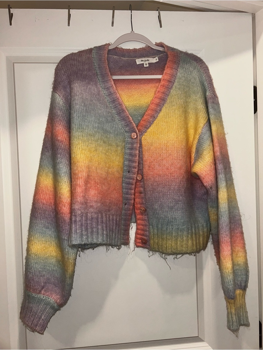 ASOS Multicolor Gradient V-Neck Button Cardigan - Yellow Pink Purple Blue Cream